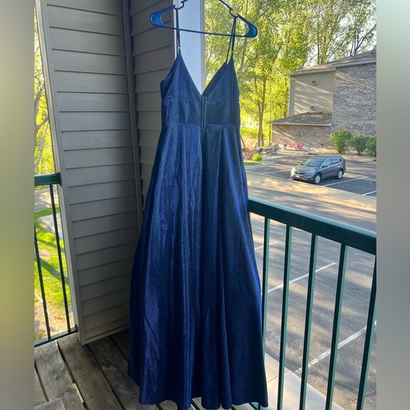 π B. Darlin Navy Blue Prom Glitter TulleSkirt Formal Gown 9/10 With Pockets - Picture 4 of 10